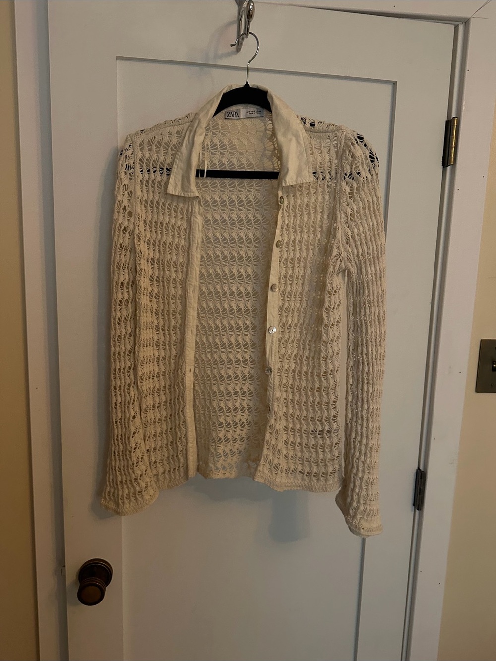 Zara Cream Open Weave Button-Front Cardigan